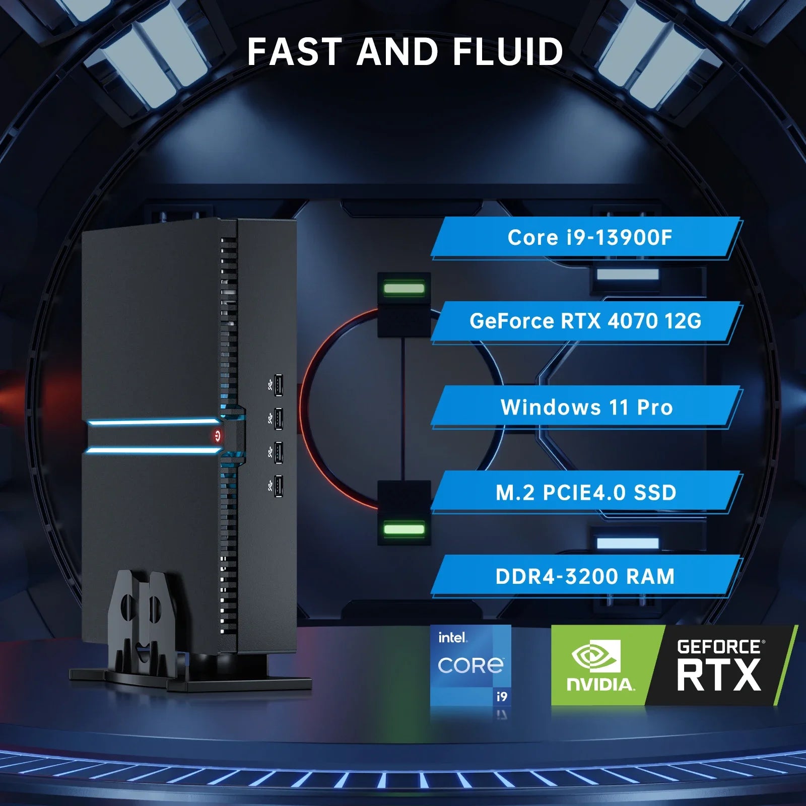 New Msecore MV300 Intel Core 13th Gen i9-13900F RTX4070 12G Graphic Card Mini PC Gamer Desktop Computer Windows 11 WiFi6 BT5.3