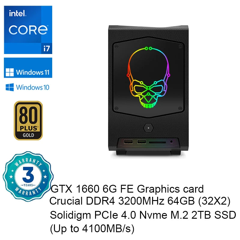 Intel NUC 11th NUC11BTMi7 Core i7-11700B Processor 4.8GHz UHD Graphics Mini PC Window 11 Thunderbolt 4 WiFi 6E Bluetooth 5.2