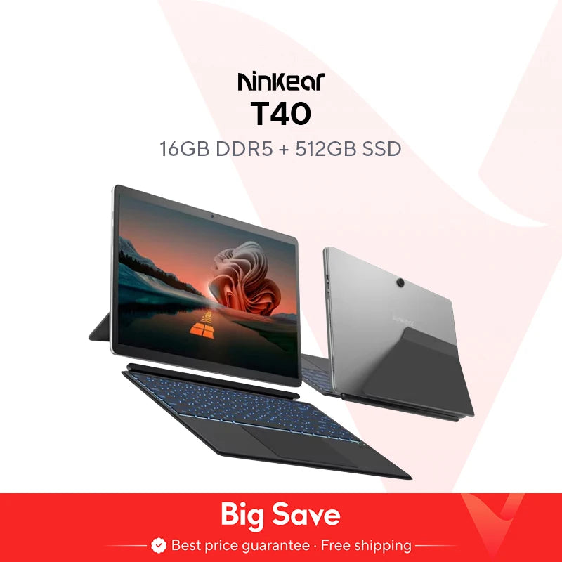 Ninkear T40 Laptop 2 in 1 Touch Screen Tablet Intel N100 14 Inch FHD 16GB DDR5 512GB SSD Computer Notebook Wifi 6 RGB Backlit