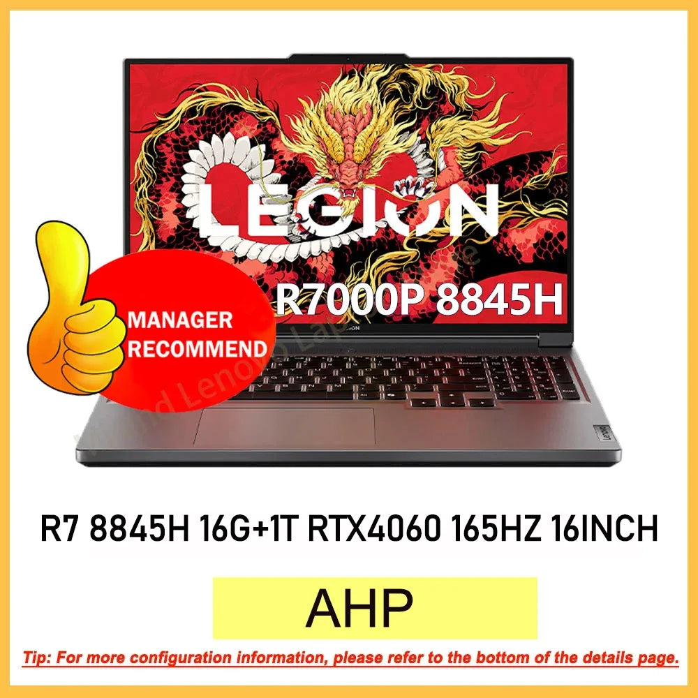 Hot Lenovo LEGION R7000P 2024 Ryzen R7 8845H Geforce RTX4060 8GB 16G/32G RAM 1T SSD 16INCH 2.5K 165Hz Screen 100% sRGB