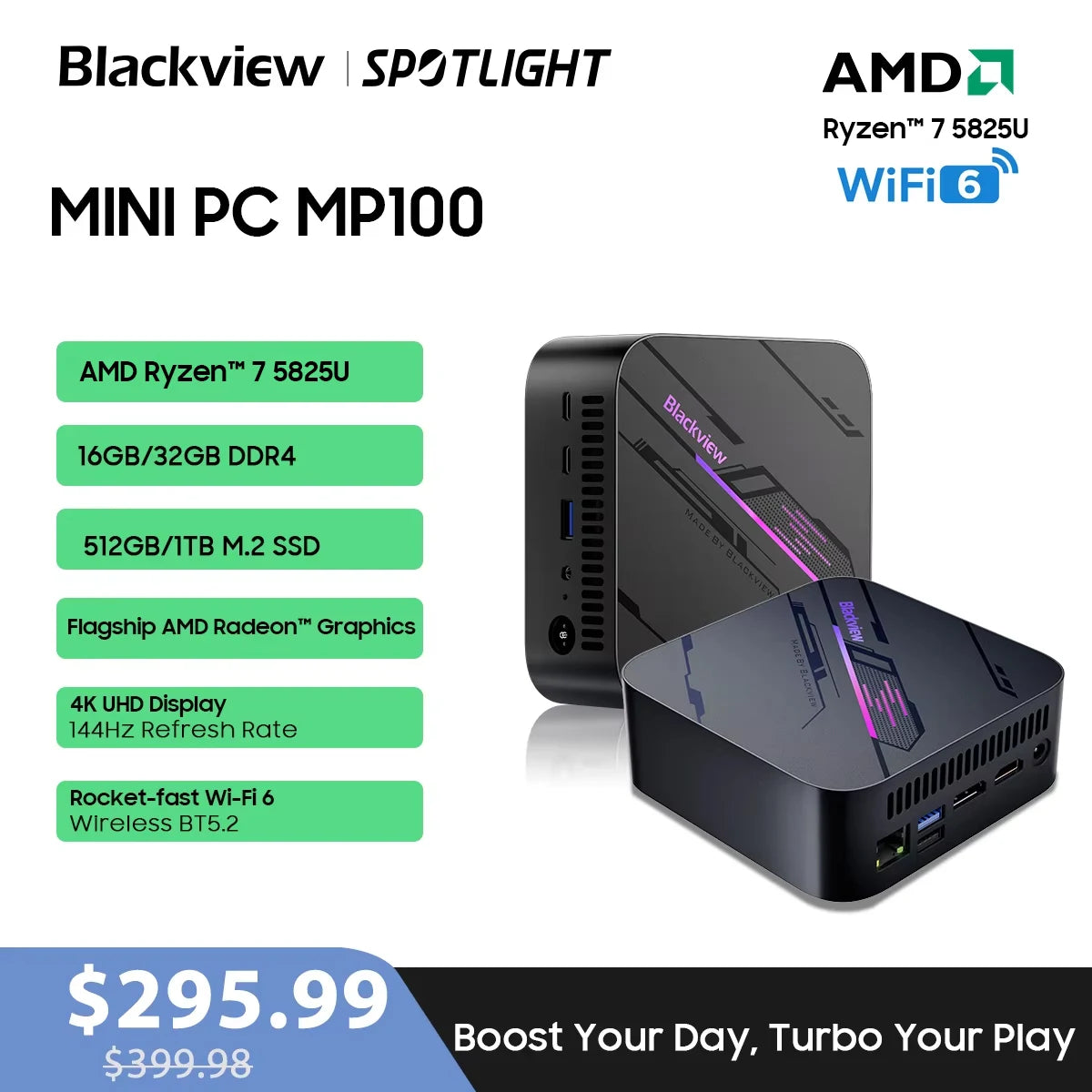 [World Premiere] Blackview Mini PC MP100 AMD R7 5825U Mini PC 8-Core 16-thread 16GB /32GB DDR4 512GB/1TB SSD Mini Computer PC