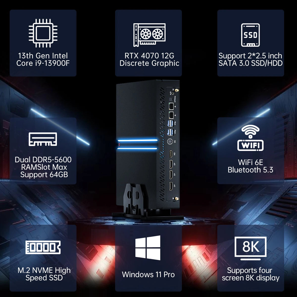 MSECORE MV300 Intel core i9-13900F RTX4070 Dedicated Card Gaming Mini PC Windows 11 Desktop Computer DDR5 PCIE4.0 WiFi6E/BT5.3
