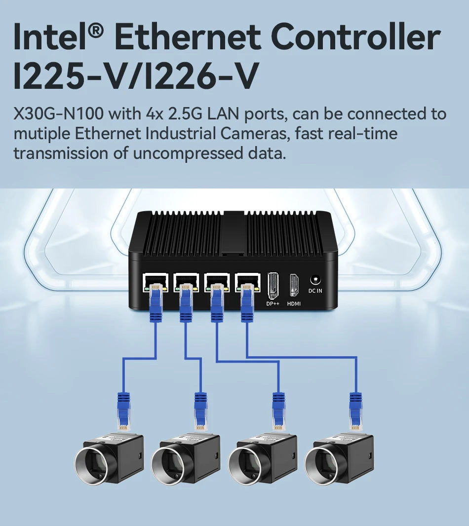 Intel Processor N100 Fanless Industrial Mini Computer 4x LAN Ports 2x COM RS485 RS232 Win11 Linux Pfsense Firewalls Soft Router