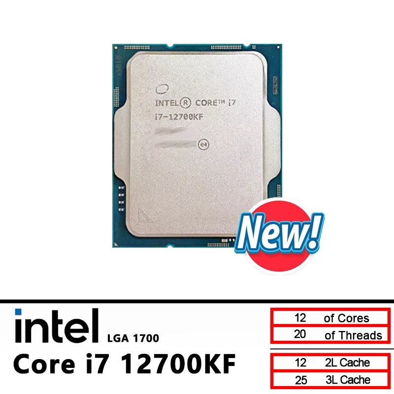 Intel Core i7 12700KF New CPU  3.6 GHz Twelve-Core Twenty-Thread 10NM L3=25M 125W LGA 1700