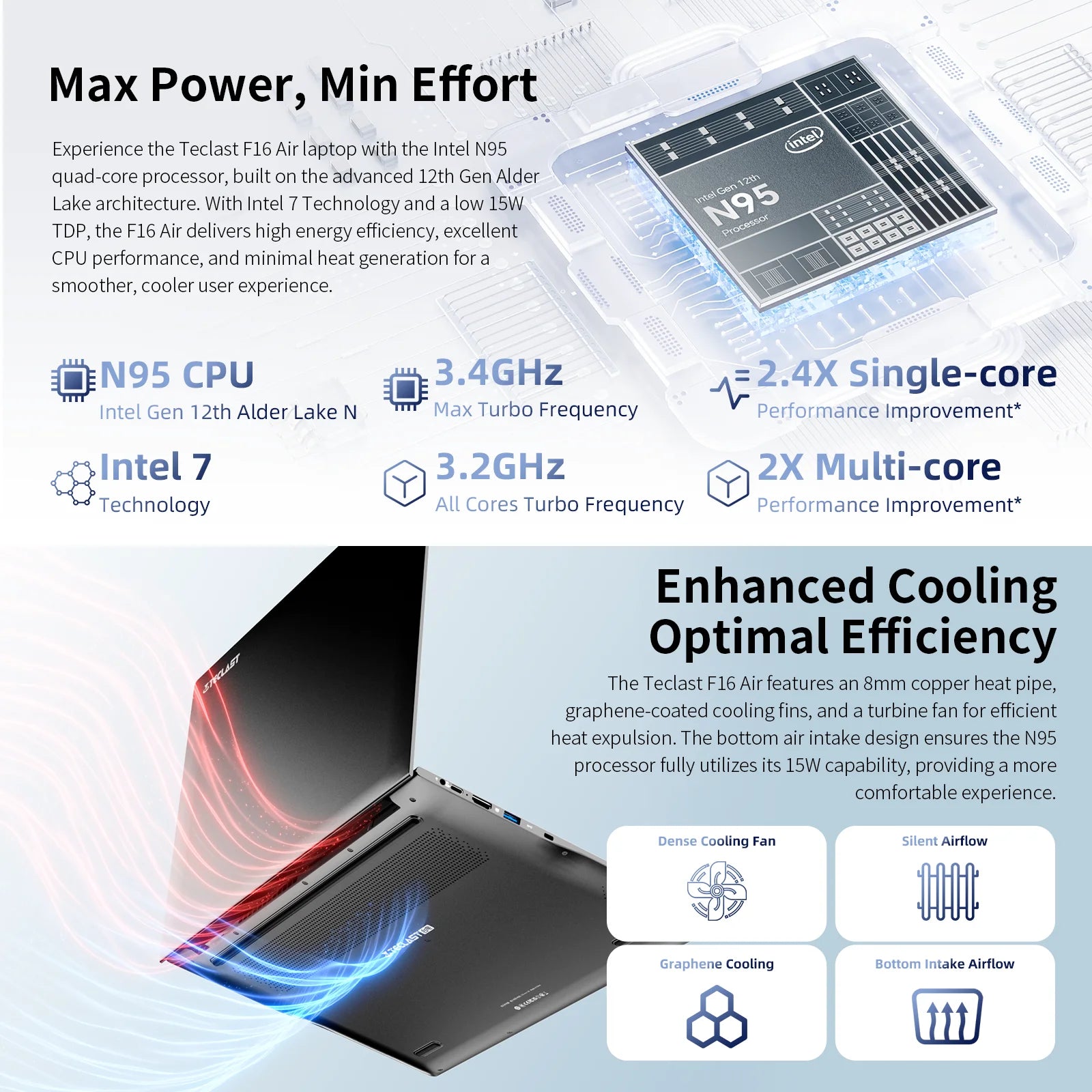 TECLAST F16 Air 16 inch laptop, Flip 180 degree, 16GB + 512GB, for Intel N95 CPU, Windows 11, mini HDMI, backlit keyboard