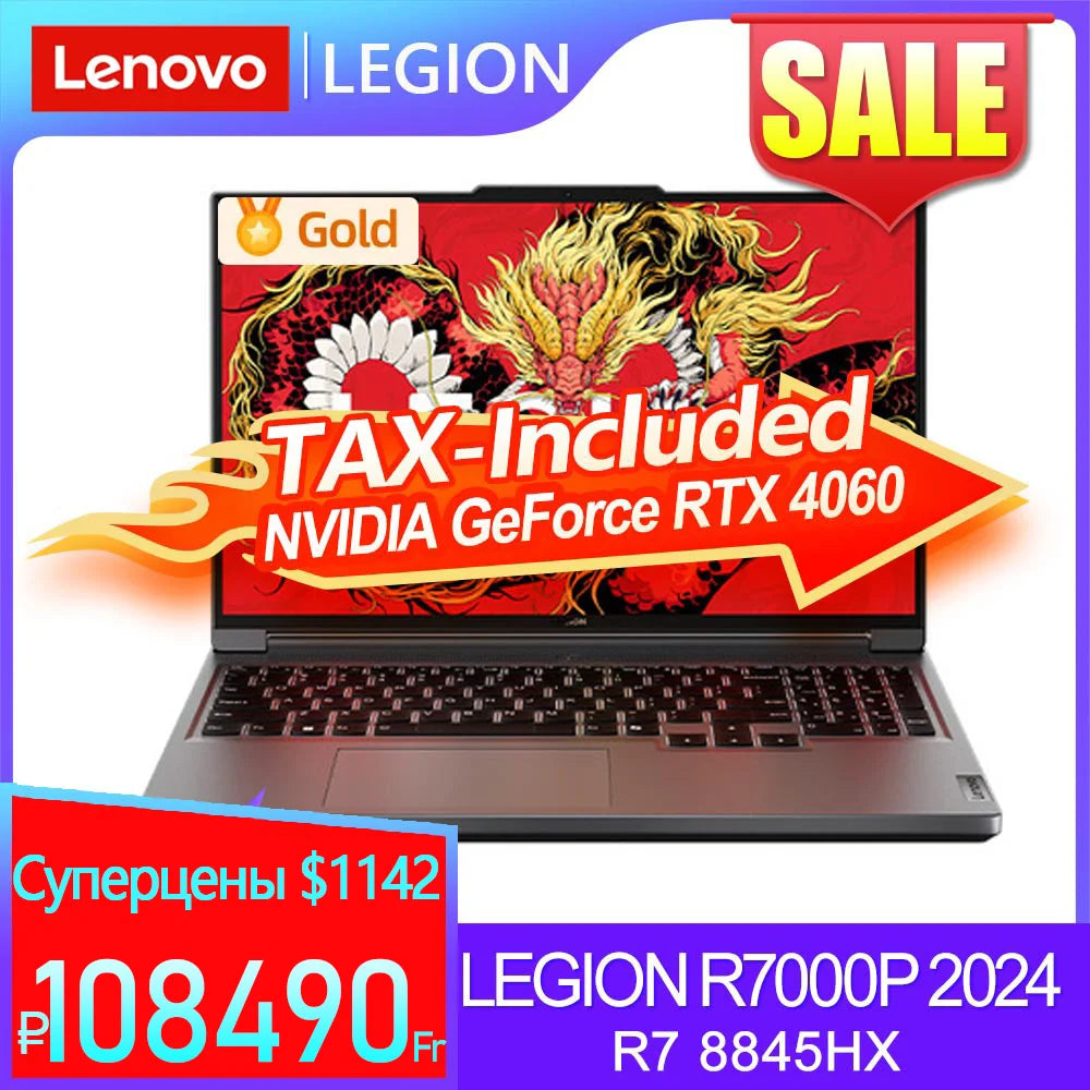 Hot Lenovo LEGION R7000P 2024 Ryzen R7 8845H Geforce RTX4060 8GB 16G/32G RAM 1T SSD 16INCH 2.5K 165Hz Screen 100% sRGB