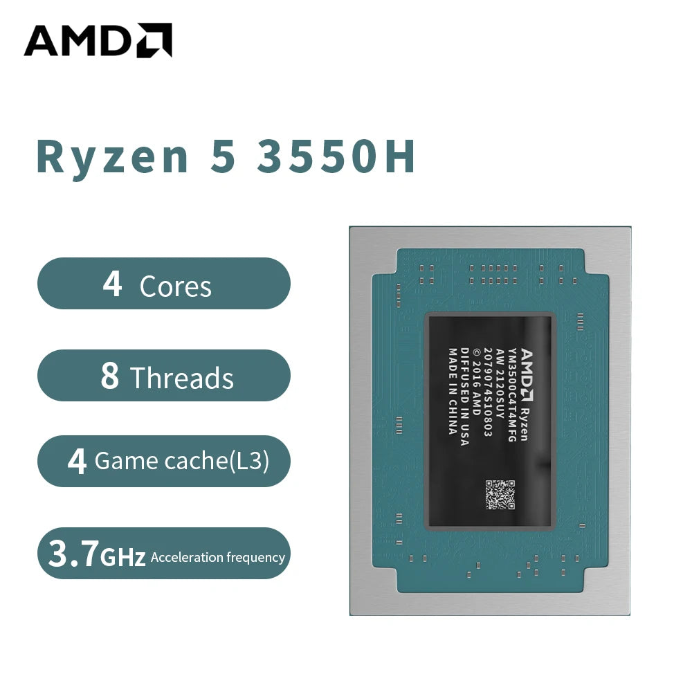 AMD R5 3550H Ryzen 5 3550H Processor 3.7GHz 4-Core 8-Thread 4MB Game Cache 14NM TDP 12-35W Socket FP5 Gaming CPU  YM3500C4T4MFG