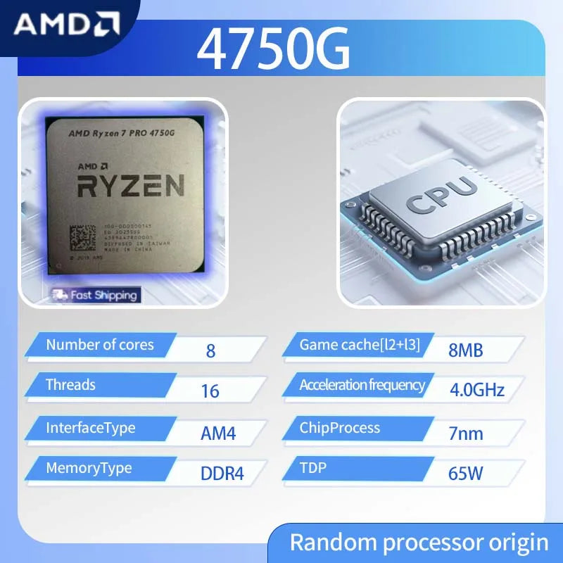 AMD Ryzen 7 PRO 4750G R7 PRO 4750G R7 4750G 3.6GHz--4.4GHz 8-Core 16-Thread 65W CPU Processor L2=4M L3=8M Socket AM4  CPU