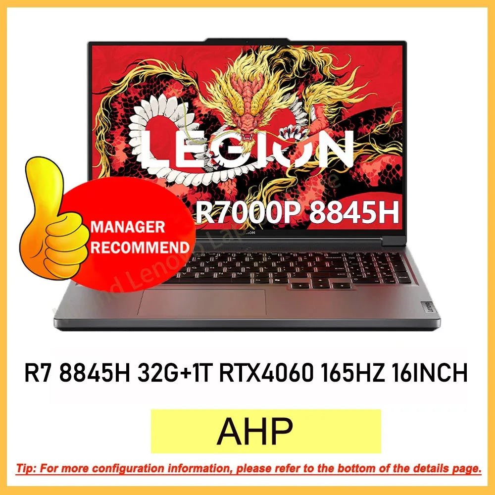 Hot Lenovo LEGION R7000P 2024 Ryzen R7 8845H Geforce RTX4060 8GB 16G/32G RAM 1T SSD 16INCH 2.5K 165Hz Screen 100% sRGB