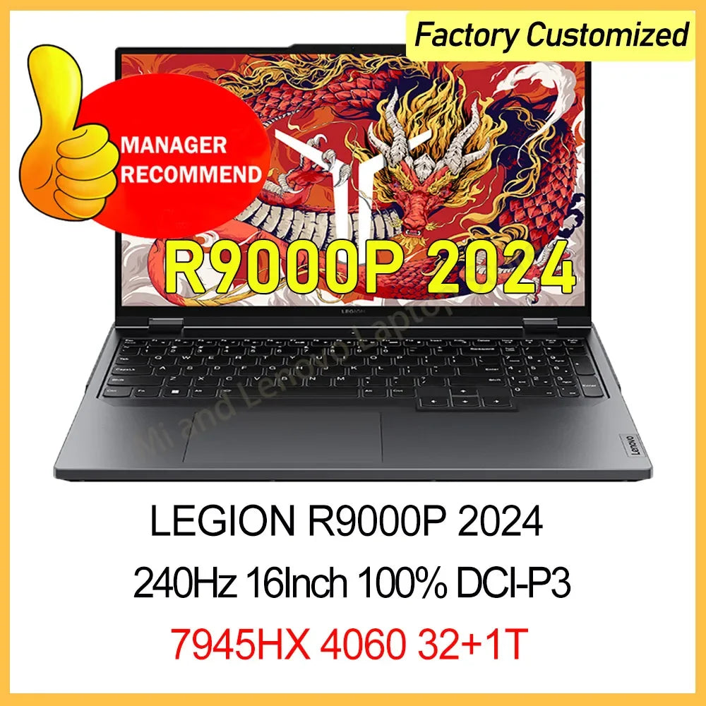 【Customized 】Lenovo LEGION R9000P 2024 E-sports AMD Ryzen R9 7945HX RTX4060 16/32/64GB RAM 1TB/2T/4T SSD 16" 2.5K 240Hz Screen